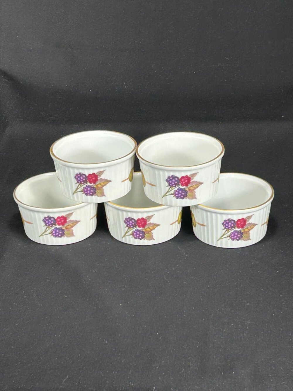 set of 5 Royal Worcester UK Evesham colorful ramekin dishes